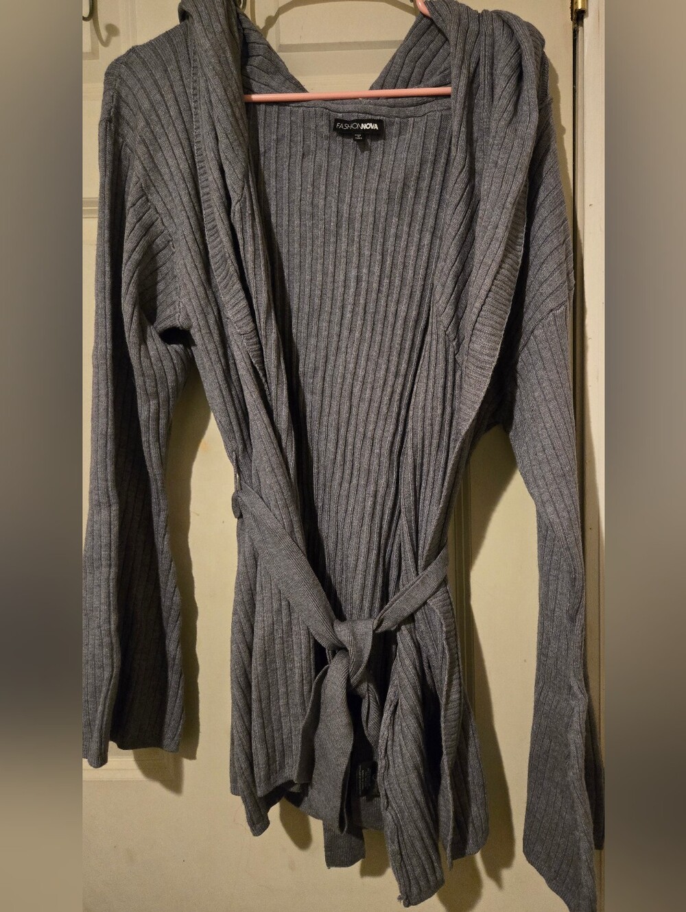 Fashion Nova Women's Gray Ribbed Hooded Cardigan